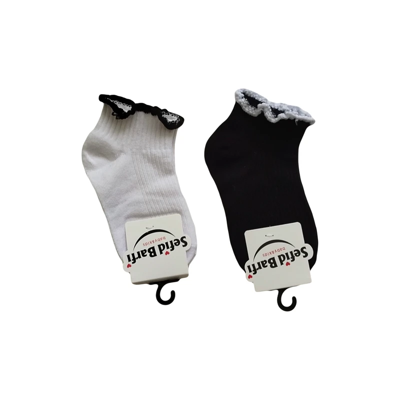 جوراب دخترانه مدل لب چین‌ دار کد ۹۲ بسته دو عددی