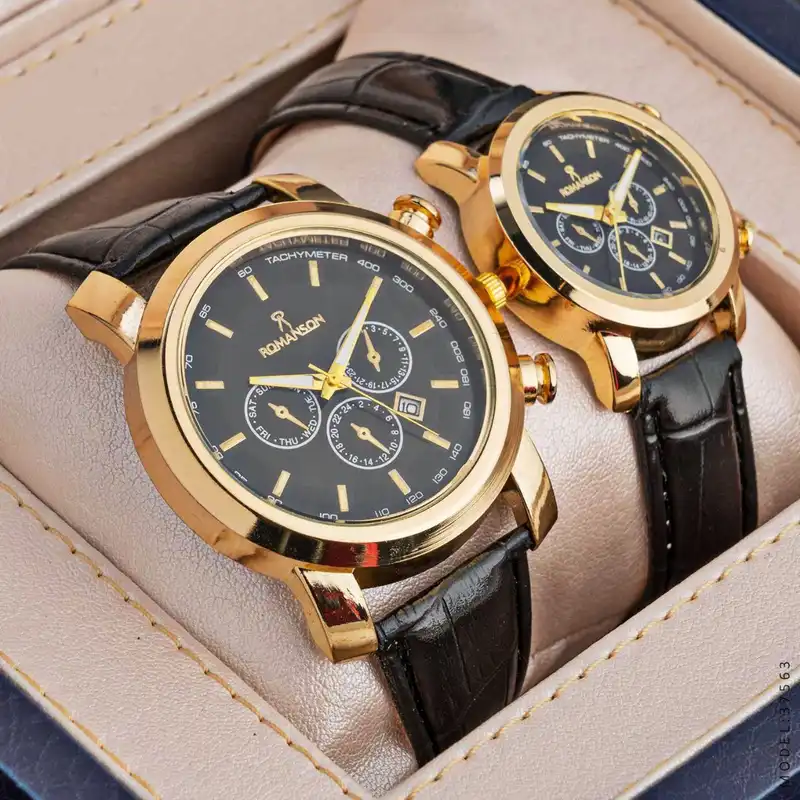 ست ساعت مچی عقربه ای زنانه و مردانه مدل تقویم دار 04