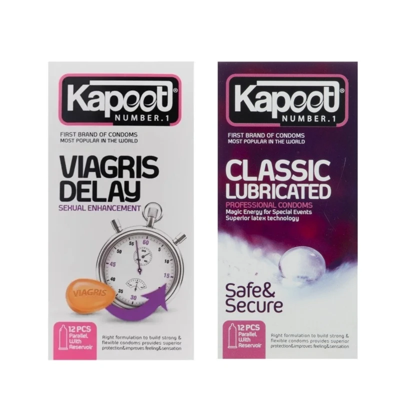 کاندوم کلاسیک کاپوت مدل LUBRICATED بسته 12 عددی به همراه کاندوم تاخیری کاپوت مدل VIAGRIS DELAY بسته 12 عددی
