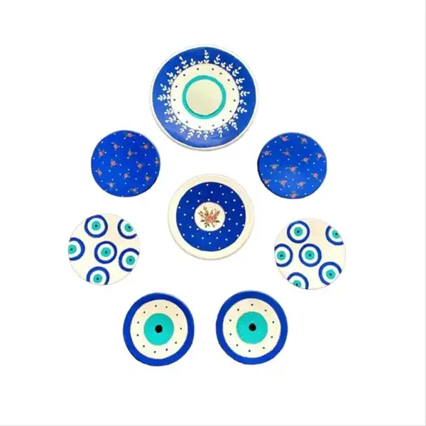 بشقاب دیوارکوب سفالی مدل هفت سین چشم و نظر کد 0008 مجموعه 8 عددی