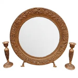  آینه و شمعدان مسی دستساز طرح گل و مرغ شیراز مدل gh