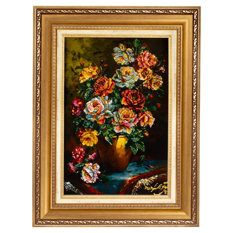 تابلو فرش دستباف سی پرشیا طرح گل در گلدان کد 904218