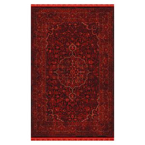 فرش ماشینی کرامتیان طرح بلوچی کد 4114A زمینه لاکی