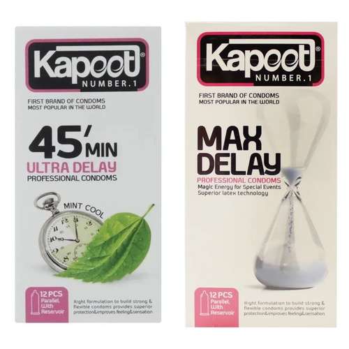 کاندوم تاخیری کاپوت مدل 45min بسته 12 عددی به همراه کاندوم تاخیری کاپوت مدل Max Delay بسته 12 عددی