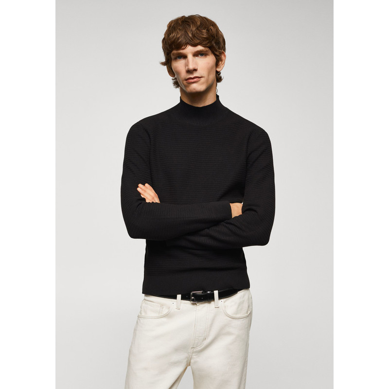 پلیور یقه ایستاده مردانه مانگو مدل SLIM FIT PERKINS COTTON