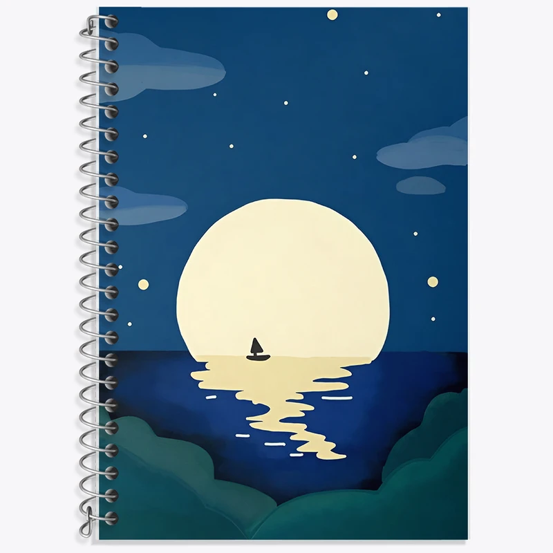 دفتر زبان 50 برگ خندالو مدل سه خط طرح ماه و دریا کد N4319