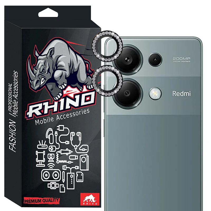 محافظ لنز دوربین شیشه ای راینو مدل Diamond Ring مناسب برای گوشی موبایل شیائومی Redmi Note 13 Pro 4G