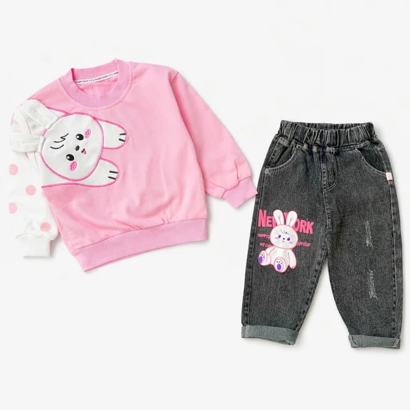 ست تی‌شرت آستین بلند و شلوار دخترانه مدل خرگوش زیبا