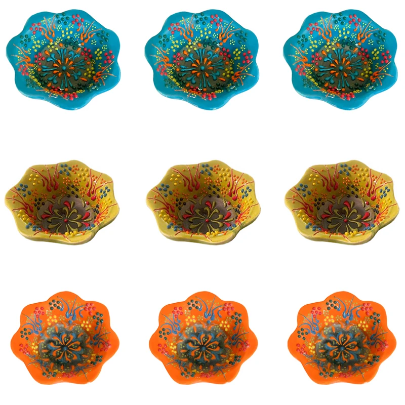 کاسه سرامیکی طرح نقش برجسته مدل میناکاری  لب دالبری کد 5031 بسته 9 عددی