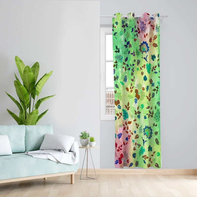 پرده طرح برگ مدل مخمل پانچی کد L 1145L Z سایز 140x200 سانتی متر