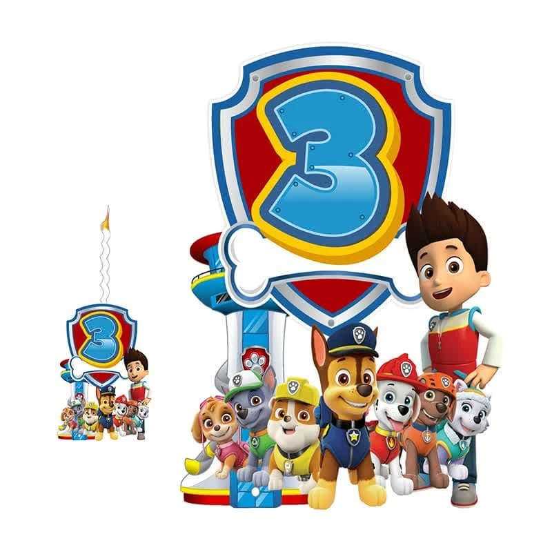 استند رومیزی تولد مدل عدد 3 طرح سگ های نگهبان به همراه شمع مجموعه دو عددی