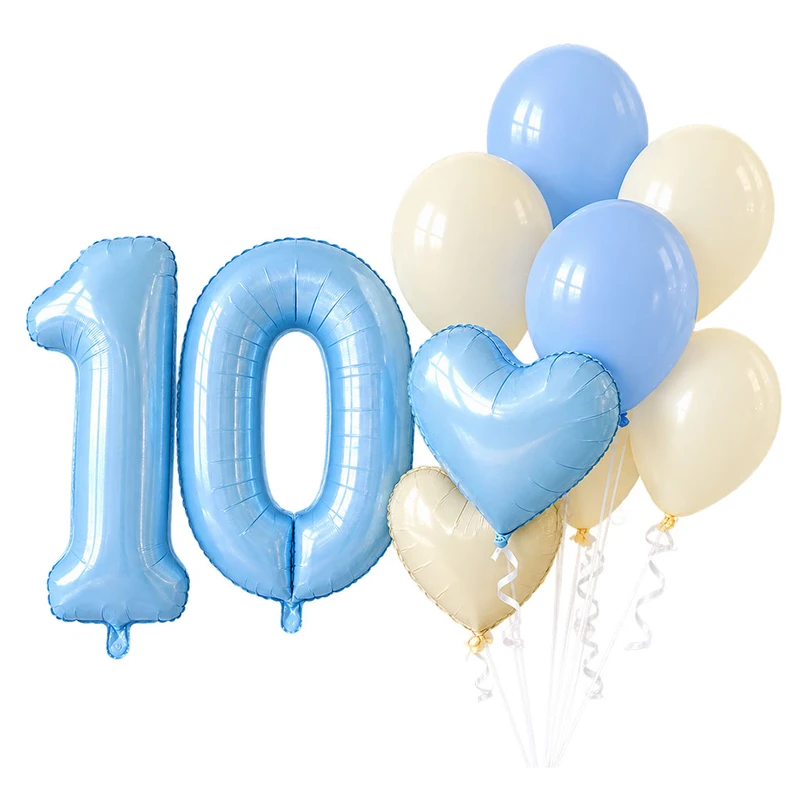 بادکنک طرح عدد 10 و قلب کادوپیچ بسته 9 عددی
