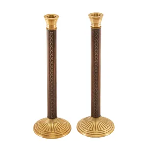 جاشمعی برنزی مدل انگلیسی با روکش چرم طبیعی دست ساز کد 7465 بسته دوعددی