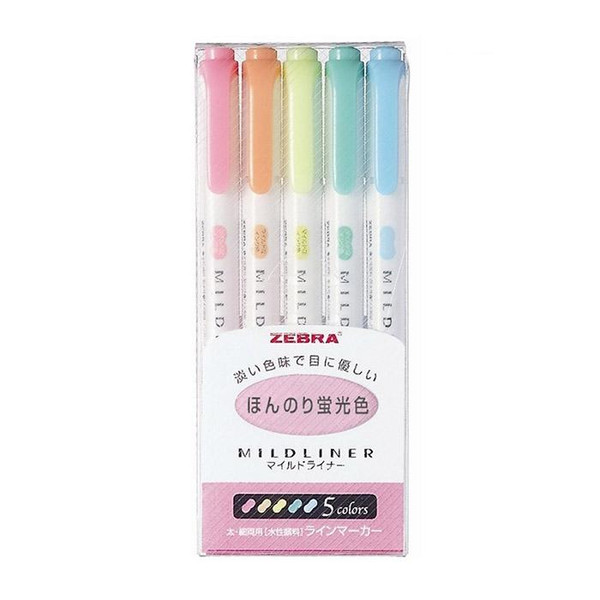 ماژیک علامت گذار دو سر زبرا مدل Mildliner طرح Fluorescent Colors بسته 5 عددی