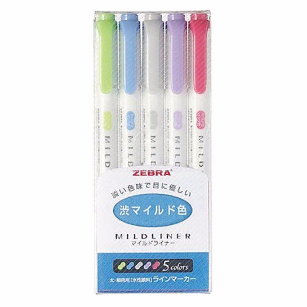 ماژیک علامت گذار دو سر زبرا مدل MILDLINER طرح Cool and Refined Colors بسته 5 عددی