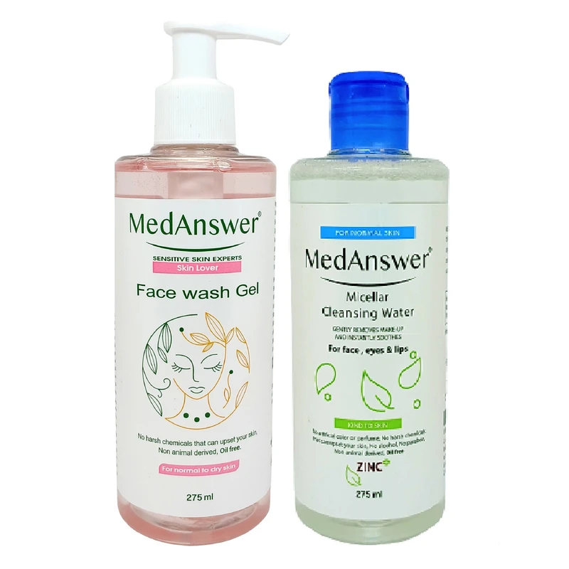 محلول پاک کننده آرایش مدانسر مدل بابونه مناسب پوست های معمولی حجم 275 میلی لیتر به همراه ژل شستشو صورت روشن کننده مدانسر مدل Melamed مناسب پوست های معمولی