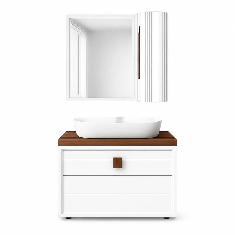 ست کابینت و روشویی مدل گردویی 60