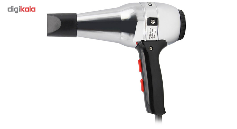 سشوار خانگی گوسونیک مدل GHD-224، موتور با توان مصرفی 1600 وات، دارای قابلیت باد سرد، دارای حلقه آویختن، وزن 600 گرم