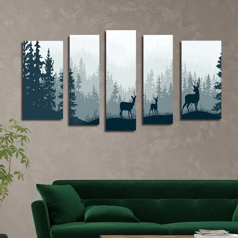 تابلو شاسی بکلیت طرح جنگل و گوزن مدل SH-2494 مجموعه 5 عددی