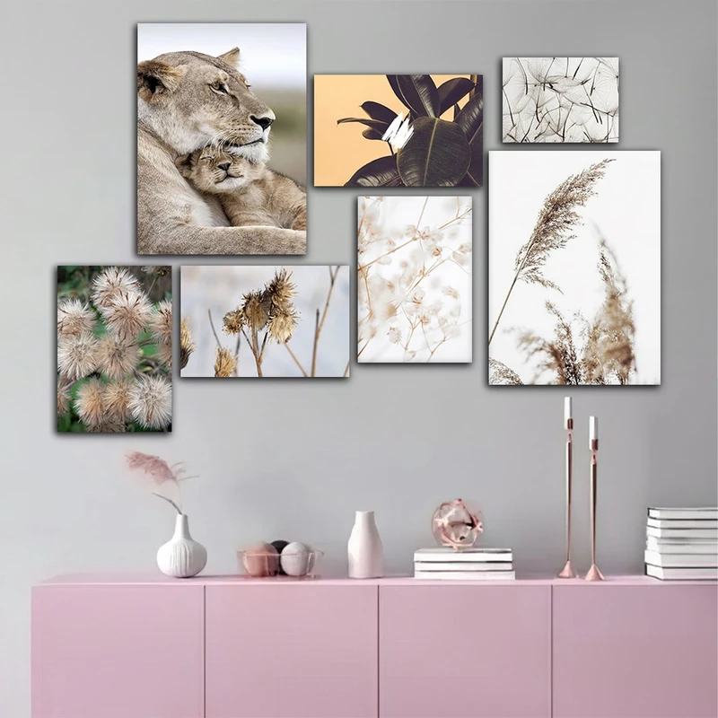 تابلو شاسی بکلیت طرح گندم زار و حیات وحش شیر مدل SH-879 مجموعه 7 عددی