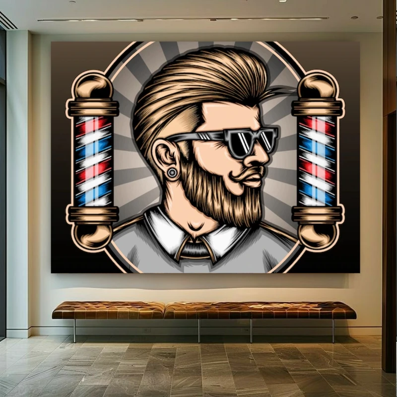 پوستر طرح مخمل نقاشی نیم رخ پسرانه مدل آرایشگاه مردانه  کد BK22890