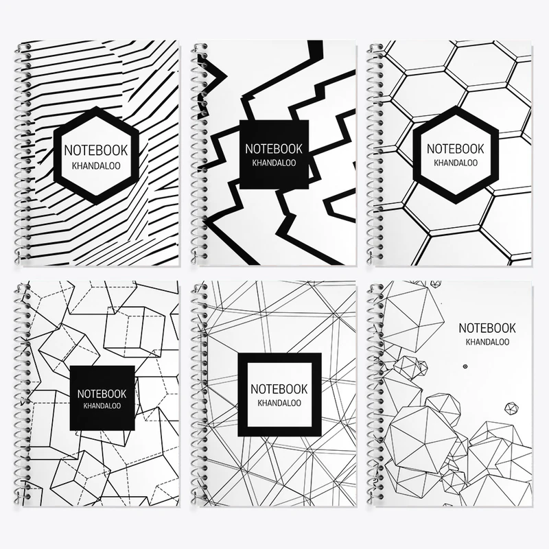 دفتر زبان 50 برگ خندالو مدل دو خط طرح مدرن کد 64 مجموعه 6 عددی