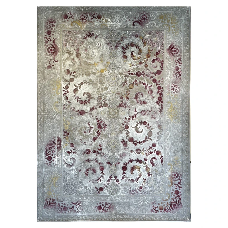 فرش ماشینی 1200 شانه زمینه لاکی حاشیه سیلور مدل گیلاوا 3600