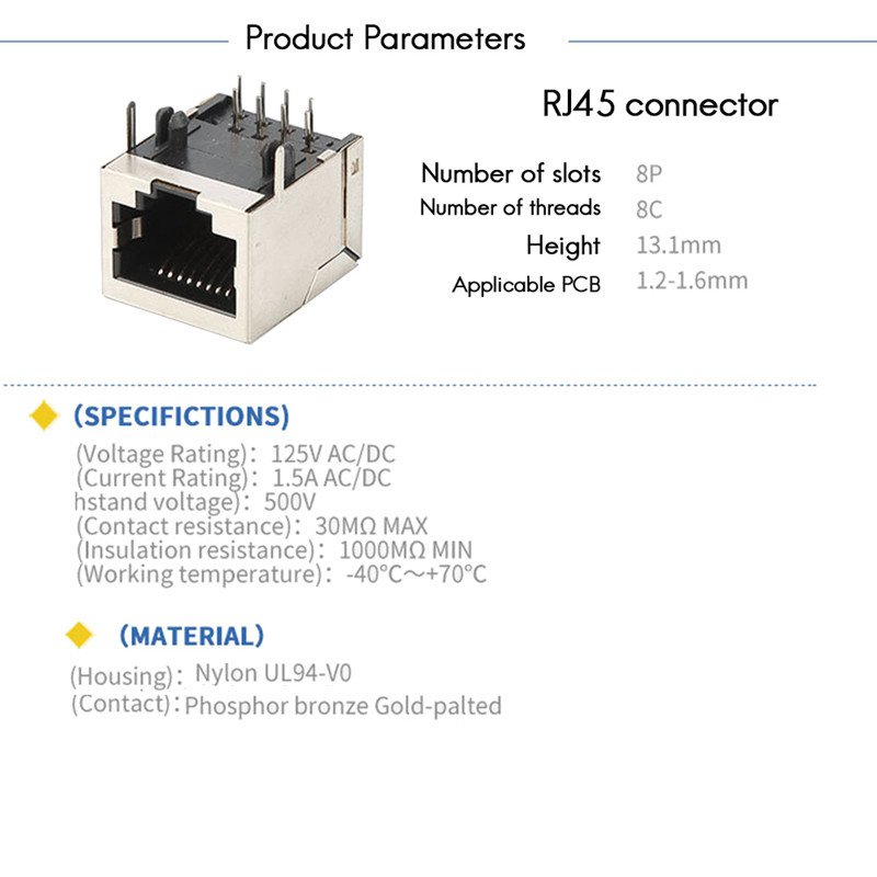 کانکتور مادگی شبکه مدل 8Pin-90Deg-PCB.Mount بسته 5 عددی