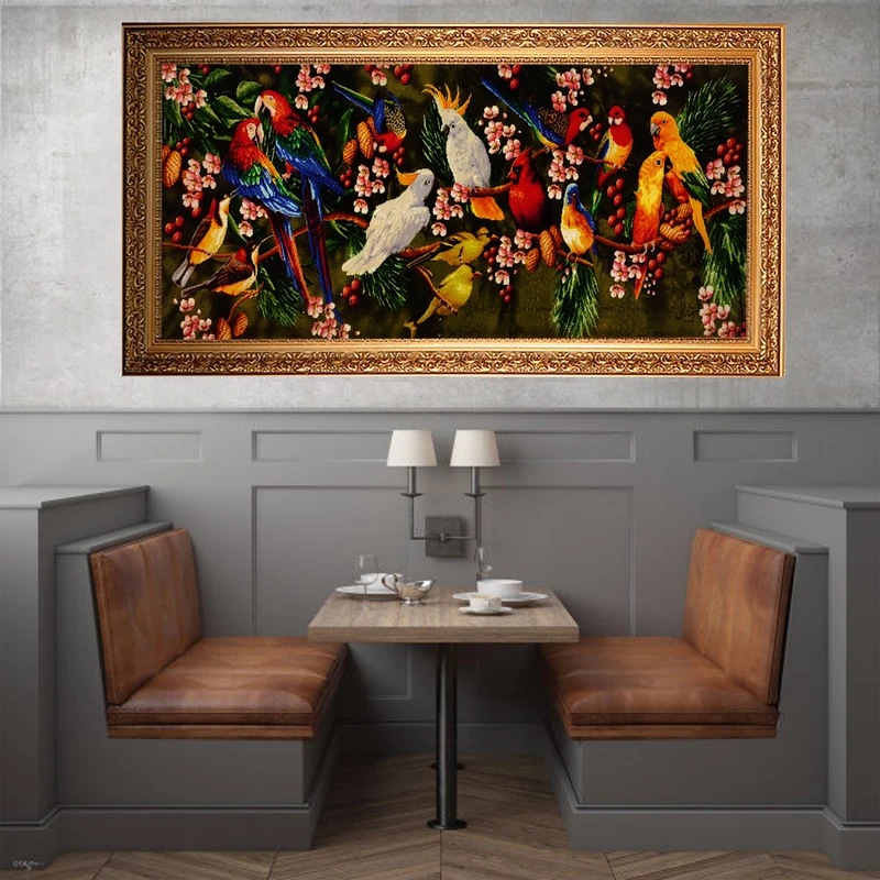 تابلو فرش دستبافت طرح باغ پرندگان مدل RT