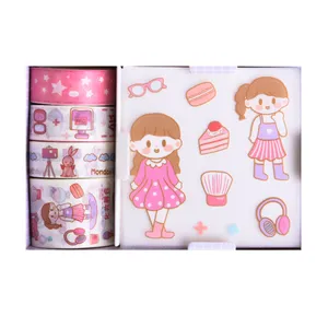  چسب نواری مدل واشی طرح فانتزی دخترانه به همراه استیکر مجموعه 8عددی