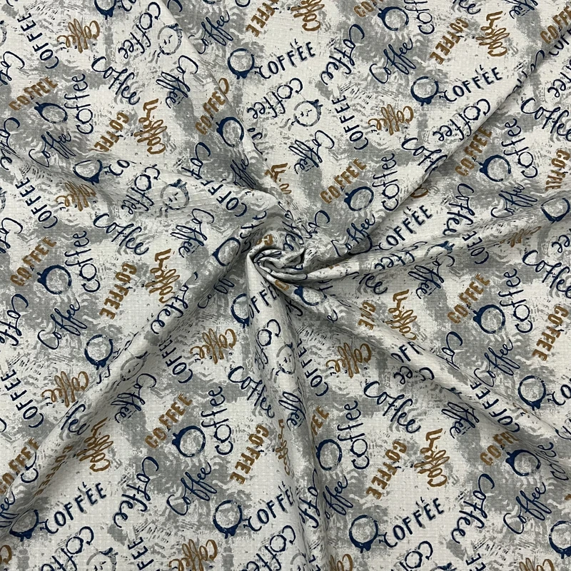 پارچه آشپزخانه عرض 1.5 متر مدل دستمال طرح کافی کد 01 رنگ سرمه‌ای