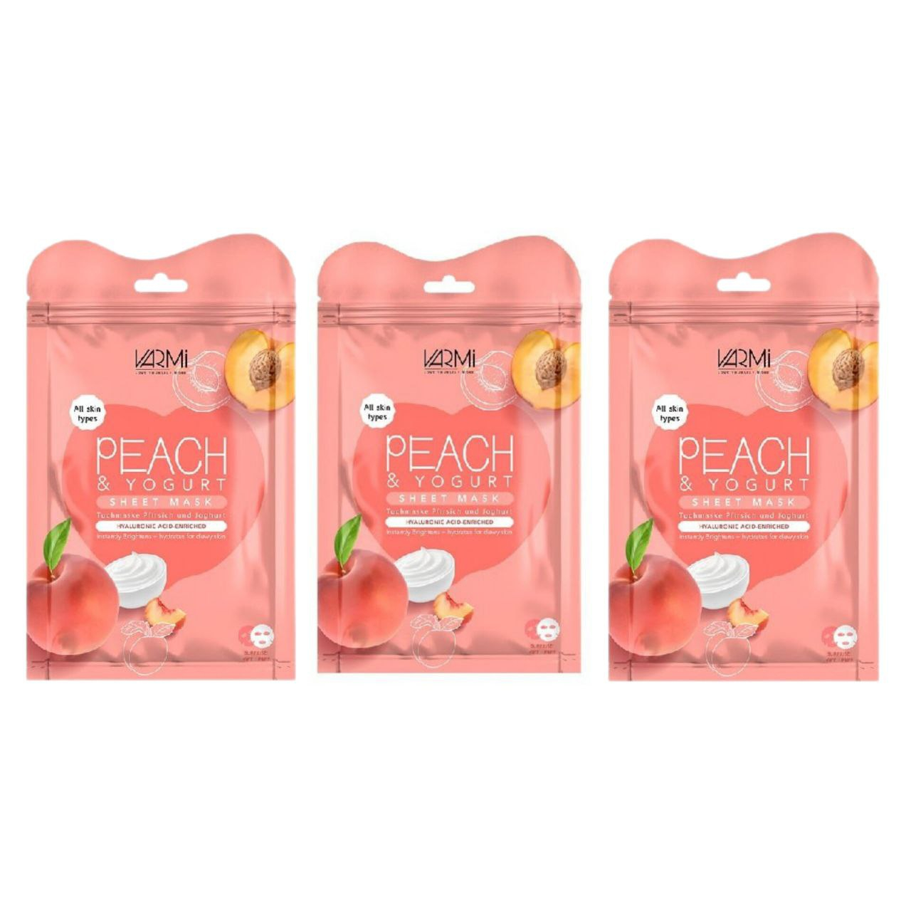 ماسک صورت وارمی مدل هلو و ماست مناسب انواع پوست حجم 45 میلی لیتر بسته 3 عددی