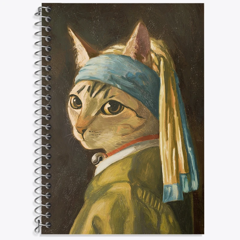 دفتر لغت 50 برگ خندالو طرح گربه دختری با گوشواره مروارید کد N35