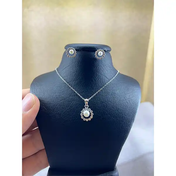 نیم ست نقره زنانه مدل مروارید مجلسی کد 84875454