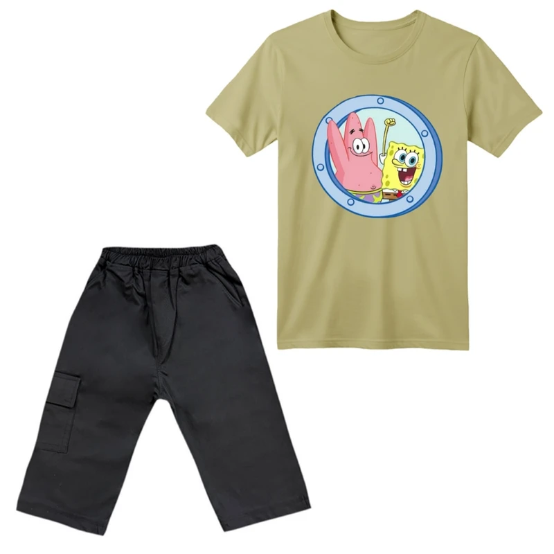 ست تی‌شرت آستین کوتاه و شلوارک پسرانه مدل باب اسفنجی کد ۱۱