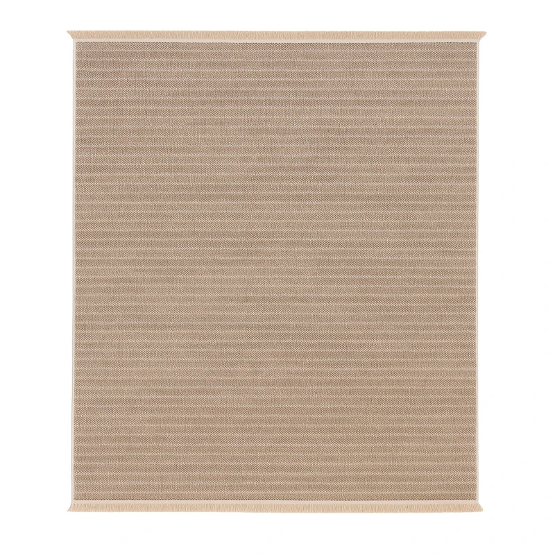 فرش ماشینی 200 شانه دنیای فرش زمینه نسکافه-ای حاشیه بژ مدل آیین کد 3011