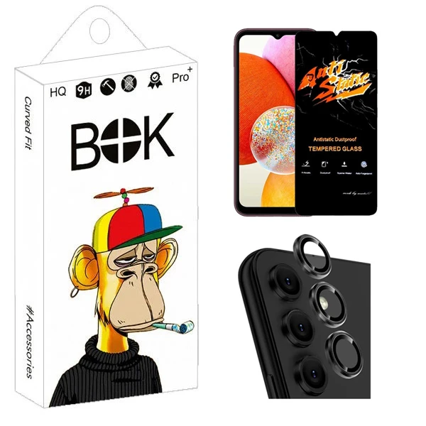 محافظ صفحه نمایش بوک مدل Carbon Antistatic مناسب برای گوشی موبایل سامسونگ Galaxy A14 به همراه محافظ لنز دوربین