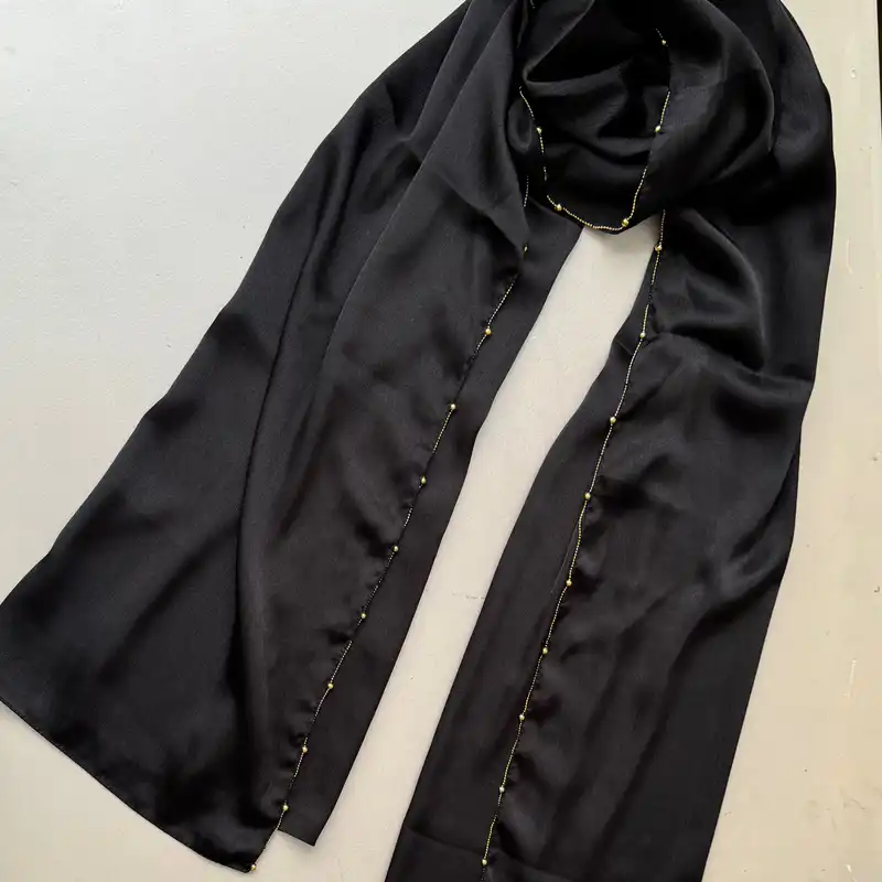 شال زنانه مدل مجلسی مهمانی ساتن دور مروارید دوزی