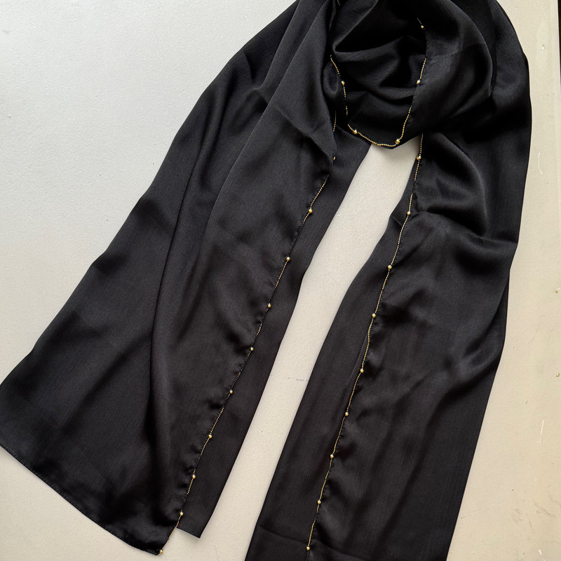 شال زنانه مدل مجلسی مهمانی ساتن دور مروارید دوزی