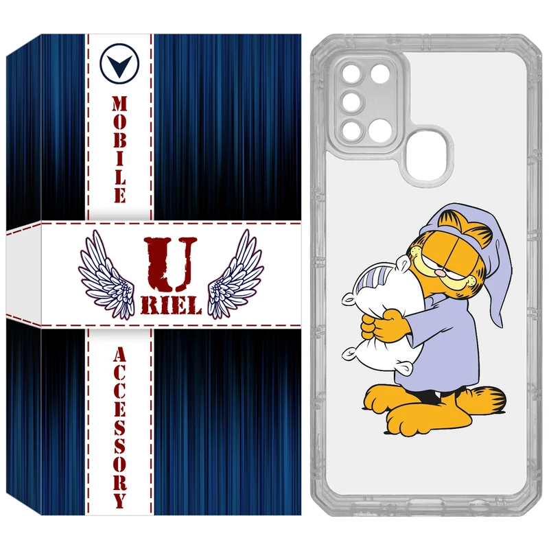 کاور یوریل مدل Clear کد 73 طرح گارفیلد خوابالو مناسب برای گوشی موبایل سامسونگ Galaxy A21S
