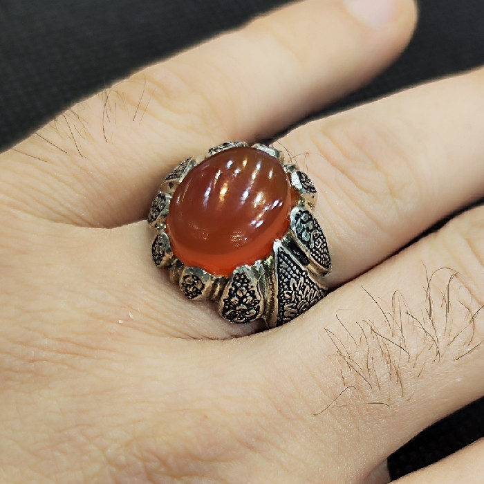 انگشتر نقره مردانه مدل سنگ عقیق یمانی کد 72