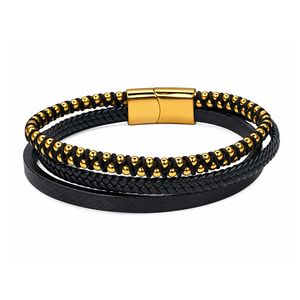 دستبند مردانه مدل چرمی استیل سه لاین کد D7