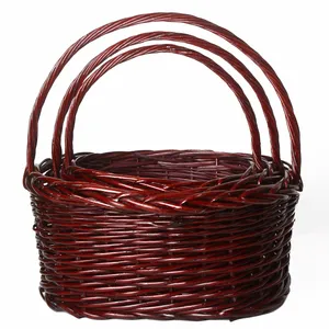 سبد گل مصنوعی مدل تمام ترکه طرح بیضی دسته دار مجموعه 3 عددی