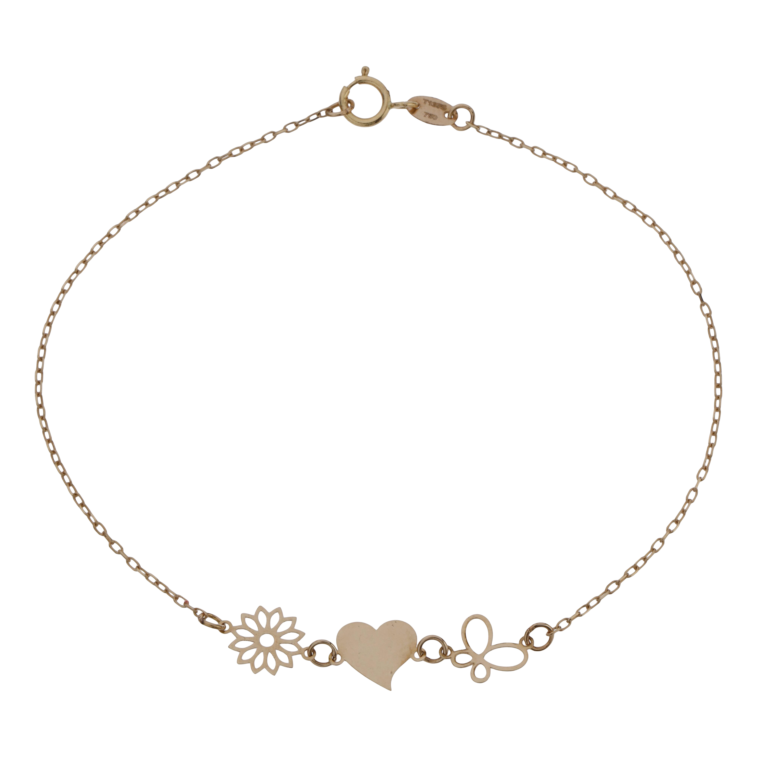 دستبند طلا 18 عیار زنانه مایا ماهک مدل MB1607 طرح قلب و گل و پروانه