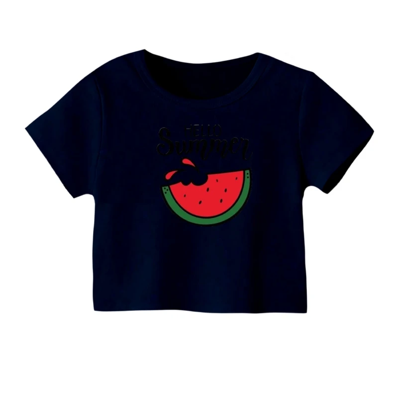 کراپ‌ تی‌شرت آستین کوتاه زنانه مدل هندوانه یلدایی کد 9