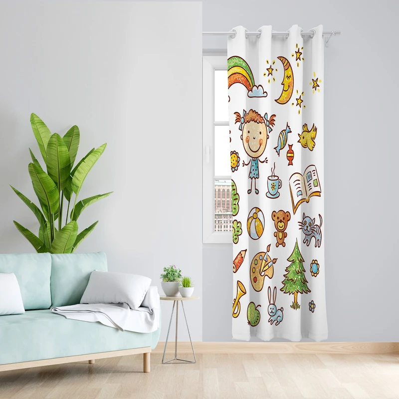 پرده طرح کودک مدل مخمل پانچی کد L 1168R Z سایز 140x200 سانتی متر