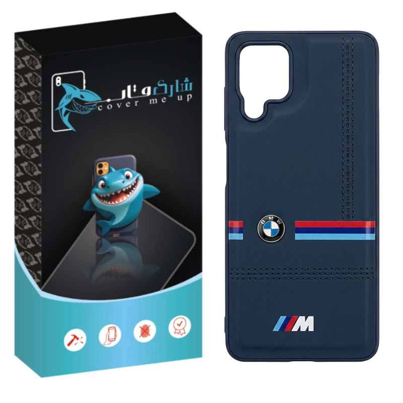 کاور شارک قاب مدل چرمی طرح BMW مناسب برای گوشی موبایل سامسونگ Galaxy A12 / M12