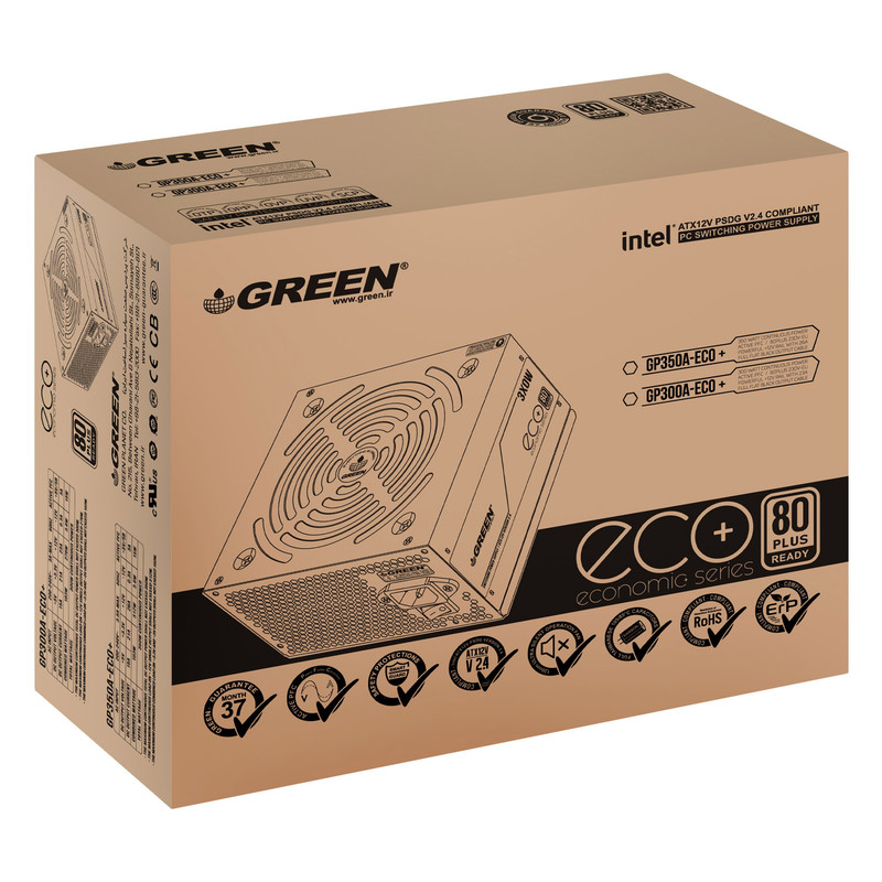 منبع تغذیه کامپیوتر 350W وات گرین مدل GP350A-ECO Plus