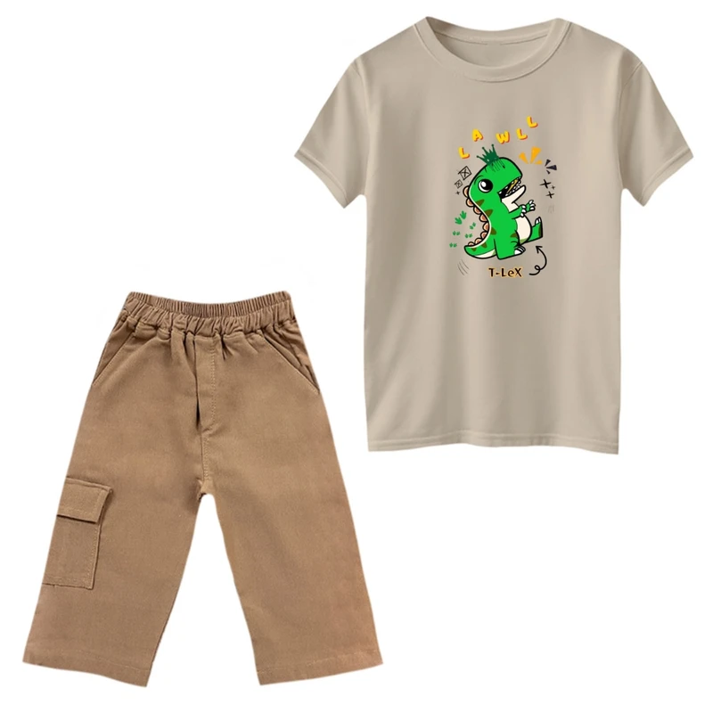 ست تی‌شرت و شلوارک پسرانه مدل دایناسور کد 38