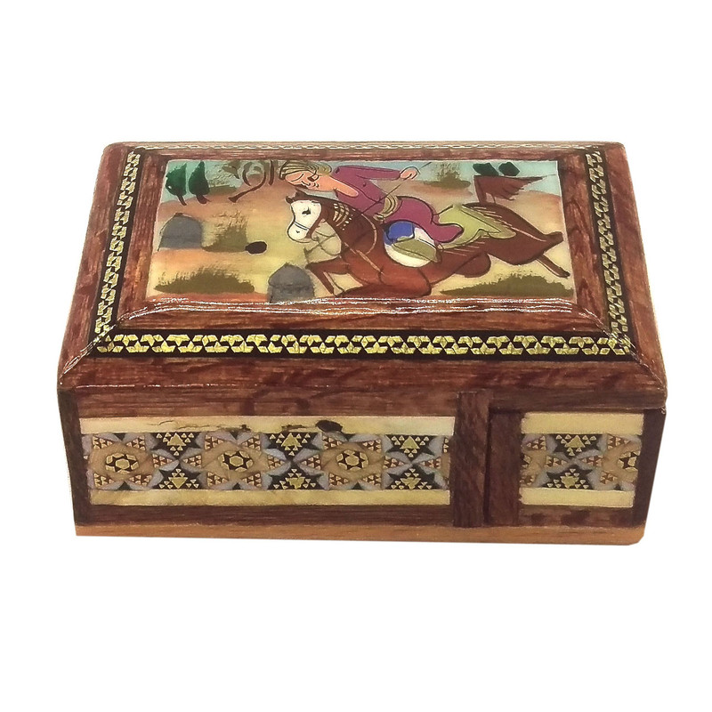 جعبه خاتم لوح هنر طرح مرد و اسب کد 1020 سایز 5×12×12